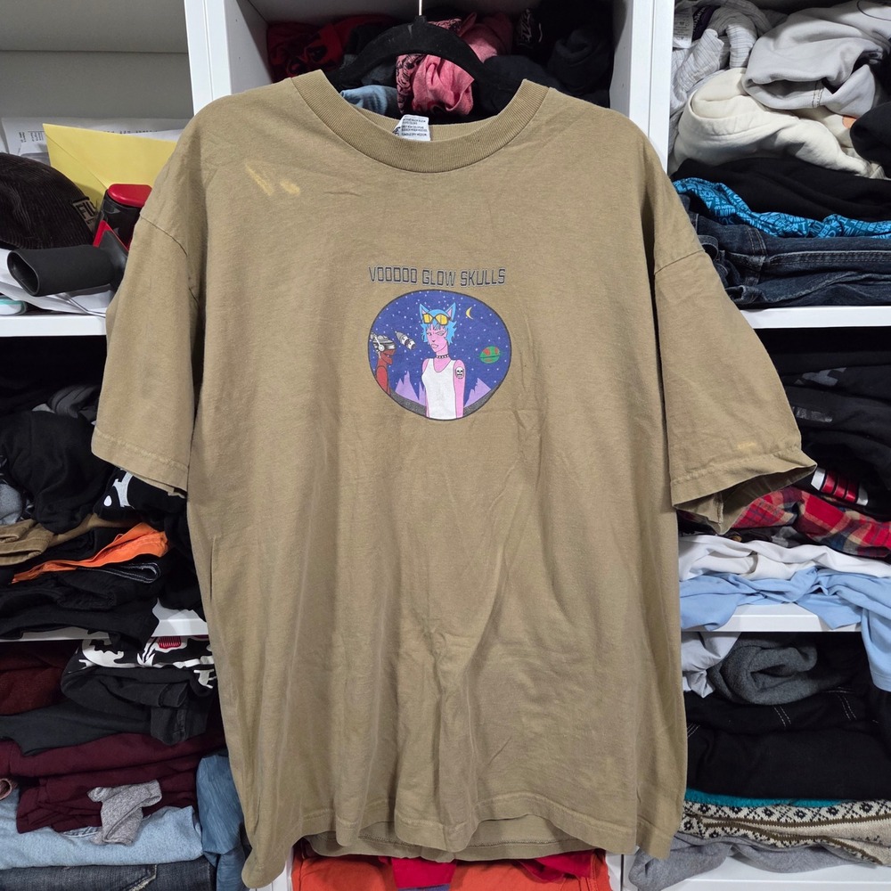 Vintage Voodoo Glow Skulls T Shirt Mens XL Tan Graphic Ska Punk Bay Side USA